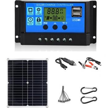 Panel Solar de 50W con Controlador IP65 y Conector para Cargadores de Coche y Barco