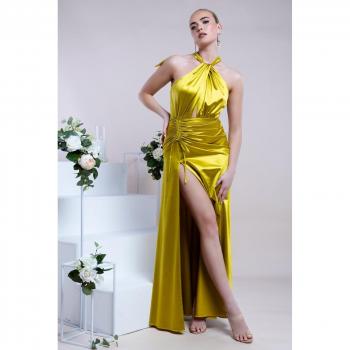 Lime Halter Neck Front Split Maxi Dress by Goddiva