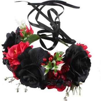 Círculo de Halloween: Velo Florado Rosa con Calaveras y Mariposas