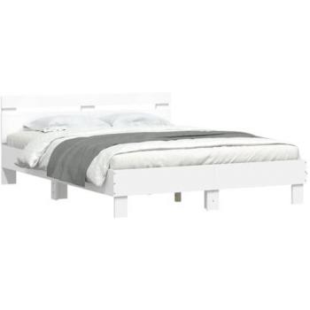 VidaXL Bettgestell mit Kopfteil und LED-Beleuchtung Weiß 140x190 cm