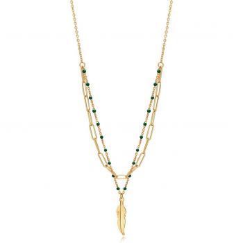 Collar Doble Viceroy con Pluma y Colgante Kiss en Acero Dorado
