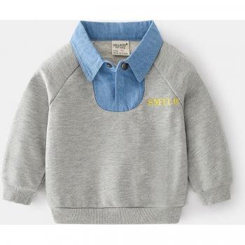 Haut en coton denim pour bébé garçon 2 à 6 ans, sweat-shirt avec boutons patchwork, automne, #6464