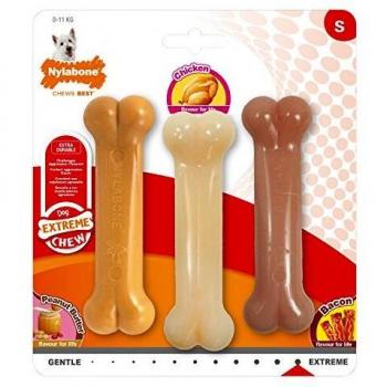 Nylabone Set de 3 Jouets à Mâcher Arômes Beurre de Cacahuète Poulet/Bacon pour Petits Chiens