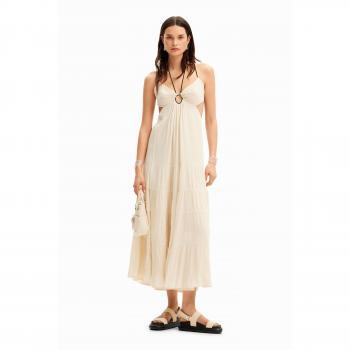 Classic White Long Strap Dress with Cut‑Out Detail – L