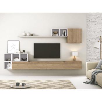Mueble apilable para salón y TV Meyvaser 301 cm madera y blanco