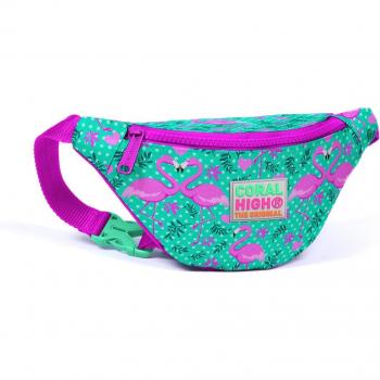 Pochette porte-clés enfant Coral High – vert menthe, motif flamants roses