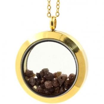 Collare Medaglione Diamante Marrone Grezzo 25 mm Oro