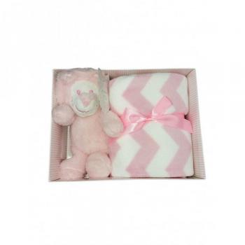 Set 2pz copertina culla righe peluche bimba rosa