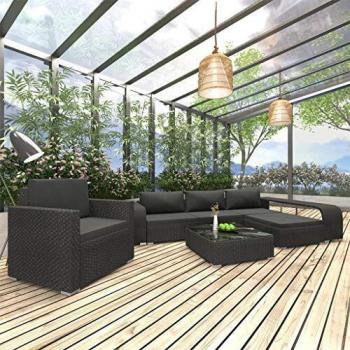 VidaXL Garten-Lounge-Set Schwarz Poly Rattan mit komfortablen Auflagen