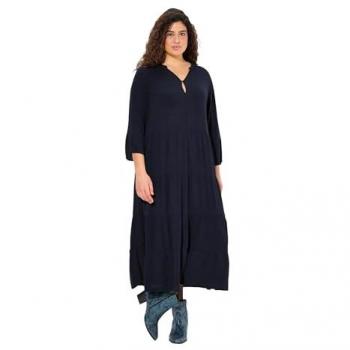 Ulla Popken Sommerkleid, Damen, A-Linie, blau, Größe 62/64, Viskose, 3/4-Volantarm