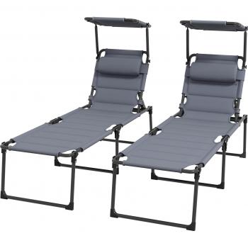 Lettini Reclinabili Outsunny Set 2 – Altezza Regolabile – Nero Grigio