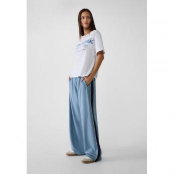 Pantaloni in Felpa con Righe Laterali Celesti XS