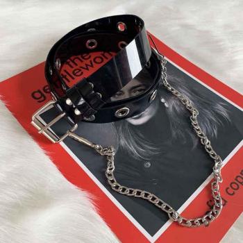 Ceinture taille femme en PVC avec chaîne pour jeans