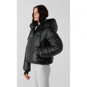 Stradivarius Metallic Pufferjacke mit Kapuze XS