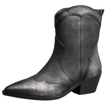 Cowboy Western Vintage Metallic Bronze Shiny Ankle Boot with Pointed Toe & Block Heel