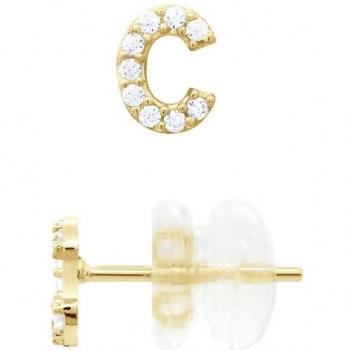 Orecchini Lettera C in Oro Giallo con Pietre Zirconia
