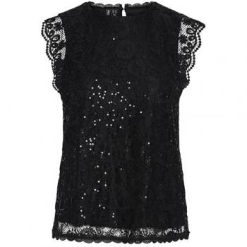 Pieces Spitzentop PCOLLINE SL LACE SEQUINS TOP NOOS