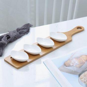 Plateau à desserts en céramique et bambou naturel