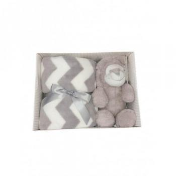 Set 2pz copertina culla righe peluche grigio tortora