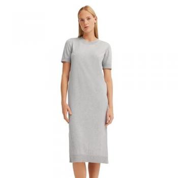 Elegantes Strickkleid mit kurzen Ärmeln und Seitenschlitzen in Grau