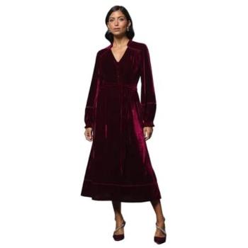 Tie‑Belted Berry Velvet Midi Dress (Wallis) – Female