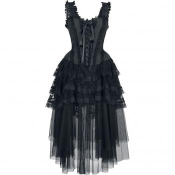 Robe mi-longue gothique noire, modèle Gothicana EMP – Corset élaboré, taille XXL