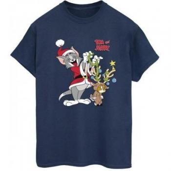Tom & Jerry Vrouwen Kerst T-shirt Rendier Katoen L Marineblauw