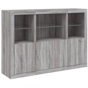 VidaXL 3 Stück Sideboards mit LED-Beleuchtung Grau Sonoma Holzwerkstoff
