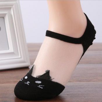 Women’s Summer Cat Silk Lace Non-Slip Boat Socks