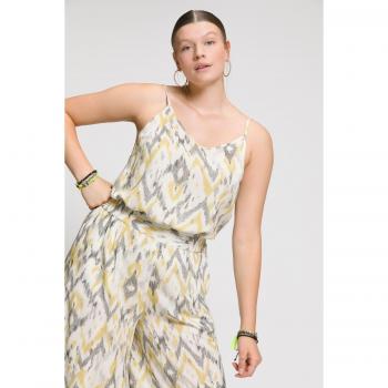 Top plus size beige con stampa etnica, donna, taglia 52/54, viscosa