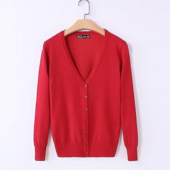V-Neck Cardigan largo de manga corta Jiekesen XL, rojo intenso