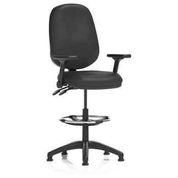 Eclipse Plus II Pro‑Line Office Chair – Lever‑Operated, Black Bonded Leather, Drafting Kit, Height‑Adjustable, Folding Arms