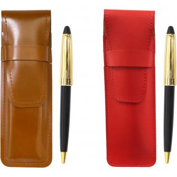 Estuche de Escritura Premium: Lápices, Bolígrafo Retro y Accesorios en Piel Marrón Rojiza