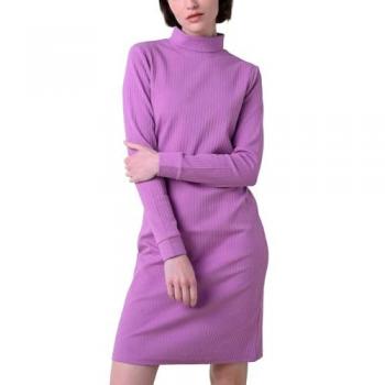 Ribbed Long Sleeve Mini Dress, Purple