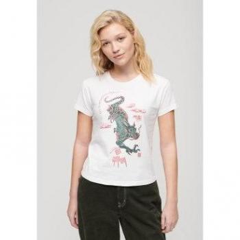 Superdry mujer W1011555A, camiseta Komodo Kailash Dragon blanca (M)