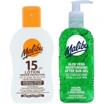 Balsamo solare SPF15 Malibu 200ml + gel d'aloe dopo esposizione 200ml