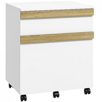 Caisson de bureau mobile à roulettes avec tiroirs coulissants et trieur à dossiers, blanc aspect chêne clair
