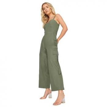 Green Petite Utility Jumpsuit by PixieGirl – Cozy Cotton Wrap
