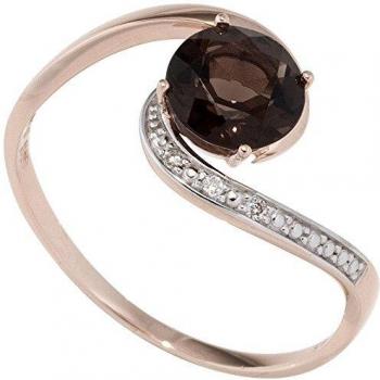 JOBO Damen Ring 585 Rotgold bicolor 1 Rauchquarz braun 3 Diamanten RW: 50