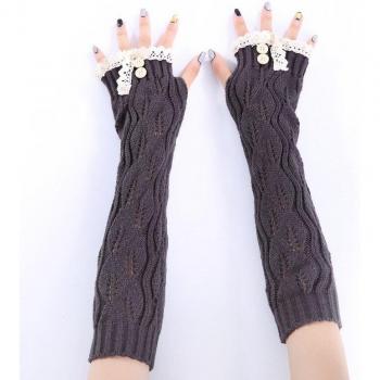 Gants sans doigts longs en fil avec boutons et motif dentelle femme
