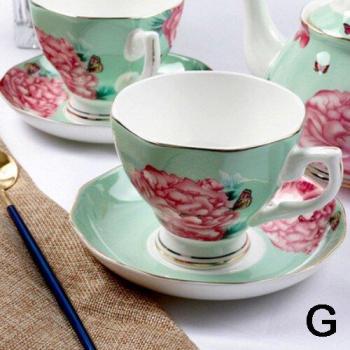 Hand-Painted Bone China Coffee Set with Cup, Saucer, and Spoon