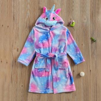 Albornoz de franela con capucha de unicornio para niños de 5 a 9 años