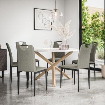 Malvern Marble Oak Dining Circle – 6‑Seat Monza Fabric Chair Collection