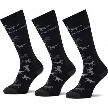 Coton‑Nylon‑Lycra Chaussettes d’équitation HORKA – Enfant Fille – Noir-Gris