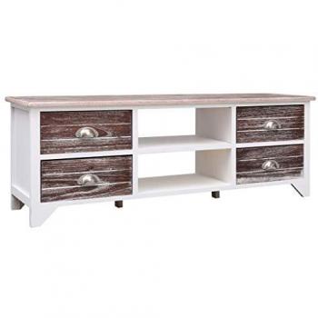 Wohnzimmer-TV-Schrank (Weiß & Braun) – 115 × 30 × 40 cm – Paulownia