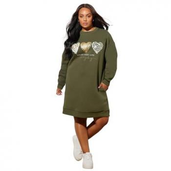 Khaki Glow Women’s Slogan Sweatshirt Gown