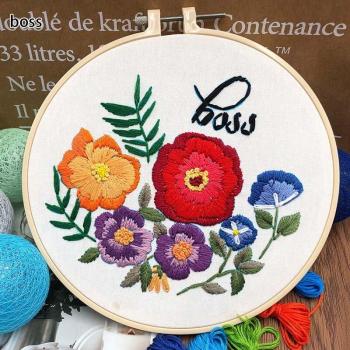 DIY 3D Floral Embroidery Kit with Shed and Hoop