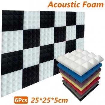 6Pcs 25x25x5cm Soft Soundproof Foam Tiles for Acoustic Treatment
