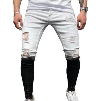 SHUJIN Hip Hop Style Gradient Ripped Denim Pants