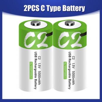 Piles Li‑Ion LR14C 1.5 V 5000 mWh – Chargeur Micro USB Universel pour Compteur d’Eau
